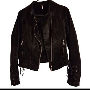 Free People Black Velvet Corset Style Moto Jacket XS